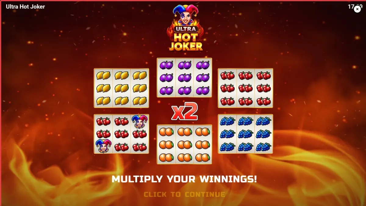 Interface do slot Ultra Hot Joker com frutas flamejantes e design retrô