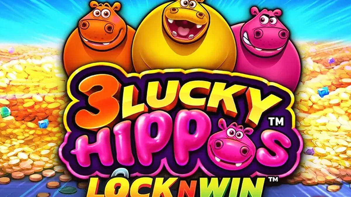 Interface do jogo de slot 3 Lucky Hippos com tema animal